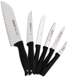 סט שישה סכינים מבית ARCOS הכוללת סכין שף, סכין מטבח, סכיני ירקות וסכין טורנה